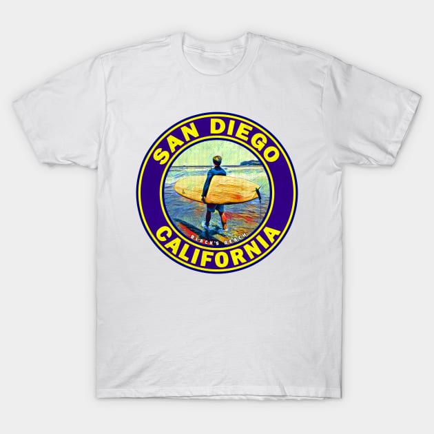 SURFING BLACK'S BEACH SAN DIEGO SURF CALIFORNIA T-Shirt by TravelTime